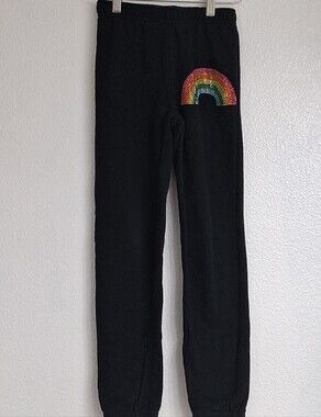 Super Soft Butter Girl's Joggers With A Rhinestone Rainbow    Size M